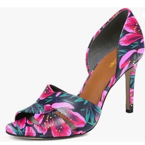 Pazzion Pink Flowers Open Toe High Heel D'Orsay Pumps Slip On Two Pieces Sandals